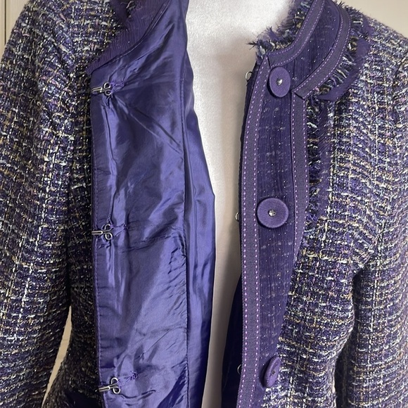 Chicos Women’s Purple Tweed Lined Collarless Jacket Blazer Size 1/8 - Picture 11 of 12
